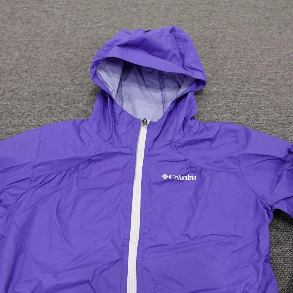 Columbia Jacket Youth Medium 10-12 Purple Hooded Lightweight Windbreaker Rain
